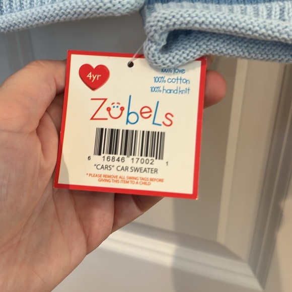 Zubels Blue Striped Rollneck Cotton Sweater with Red Car Design Size 4 - Picture 2 of 3